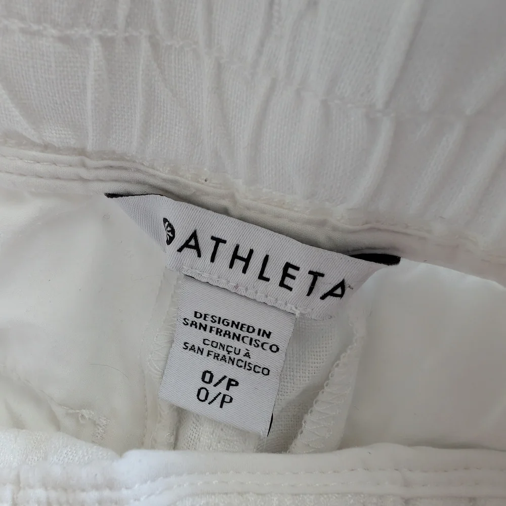 Athleta Cabo 100% Linen Wide Leg Pants Elastic waist Zip pockets, White, size 0 - Picture 11 of 15